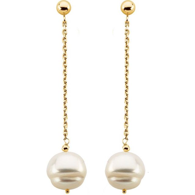 White Freshwater Pearl Chain Earrings