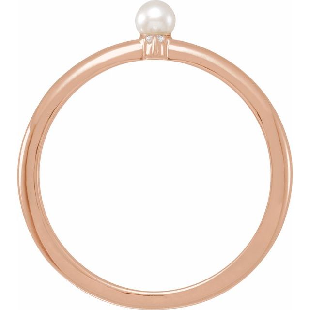 14K Rose Cultured White Seed Pearl & .015 CT Natural Diamond Ring