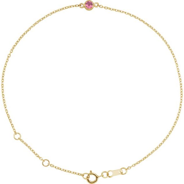 14K Yellow Natural Pink Tourmaline Bezel-Set Solitaire 6 1/2-7 1/2" Bracelet