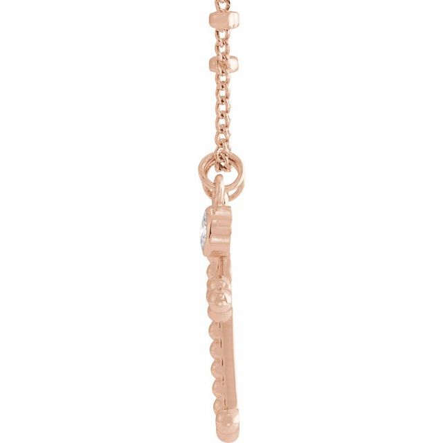 14K Rose .06 CT Diamond Dangle & Beaded Cross 20" Necklace
