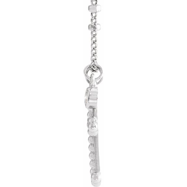 14K White .06 CT Diamond Dangle & Beaded Cross 20" Necklace