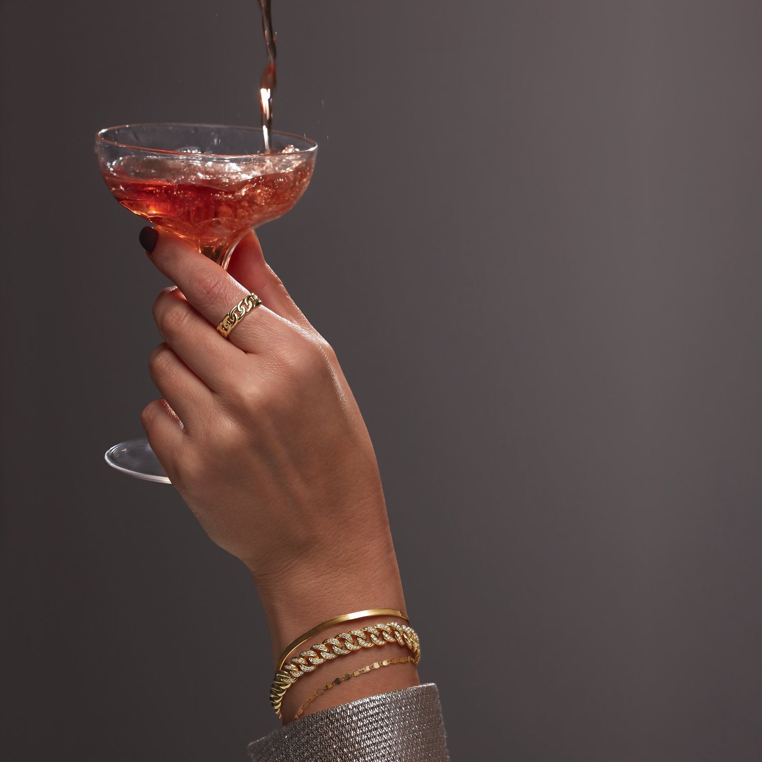 Diamond Accented Curb Chain Bracelet In hand