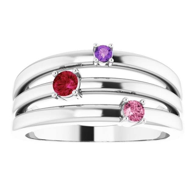 14K White Natural Multi-Gemstone Negative Space Ring