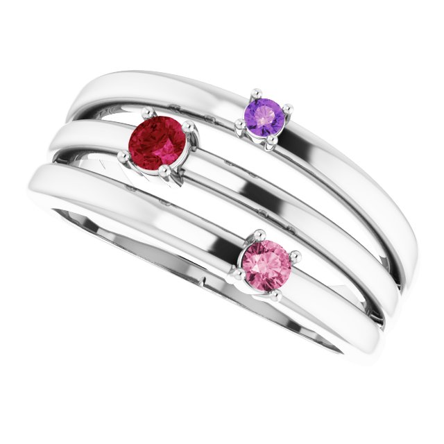 14K White Natural Multi-Gemstone Negative Space Ring