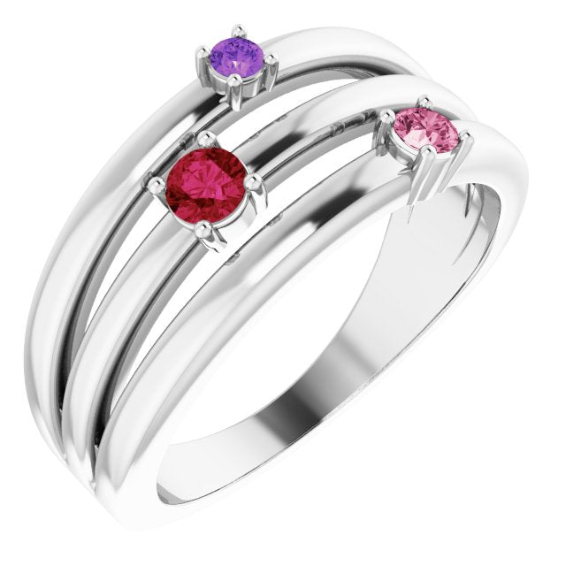 14K White Natural Multi-Gemstone Negative Space Ring