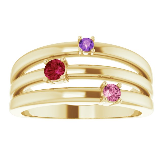 14K Yellow Natural Multi-Gemstone Negative Space Ring