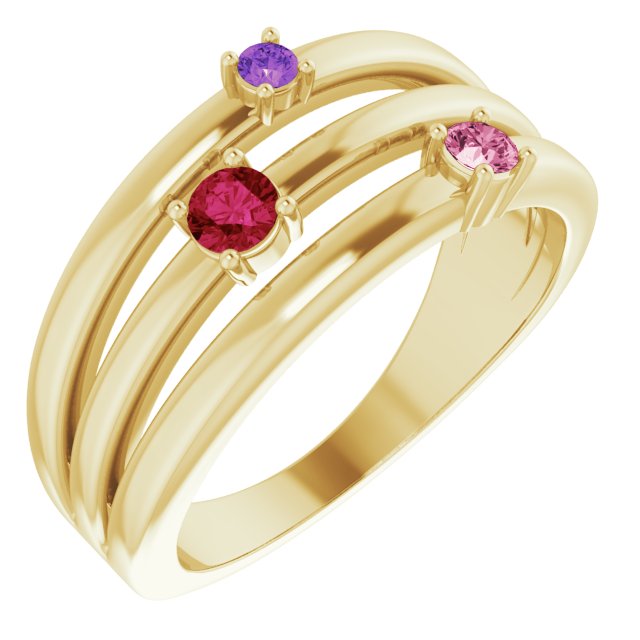 14K Yellow Natural Multi-Gemstone Negative Space Ring