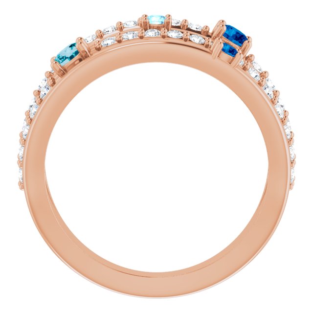 14K Rose Natural Blue Multi-Gemstone & 1/2 CTW Natural Diamond Ring