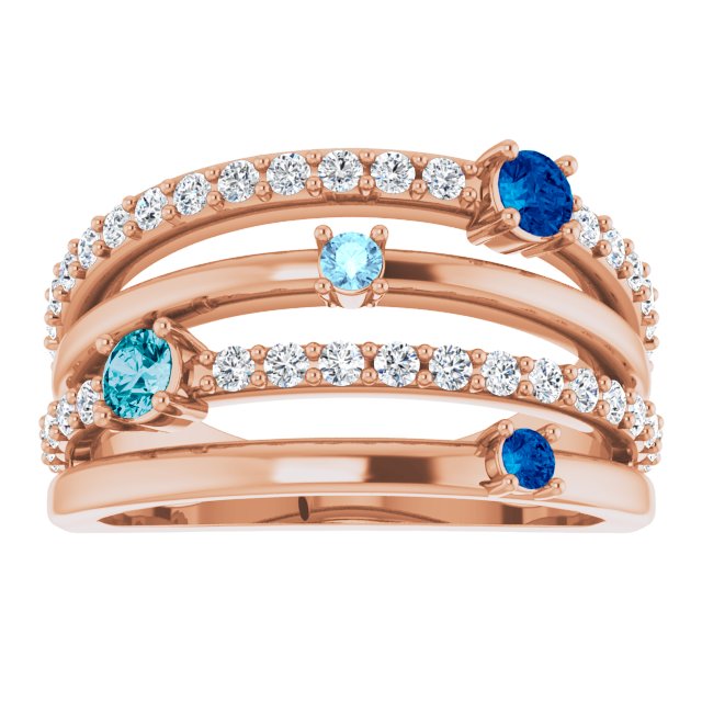14K Rose Natural Blue Multi-Gemstone & 1/2 CTW Natural Diamond Ring