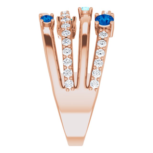 14K Rose Natural Blue Multi-Gemstone & 1/2 CTW Natural Diamond Ring