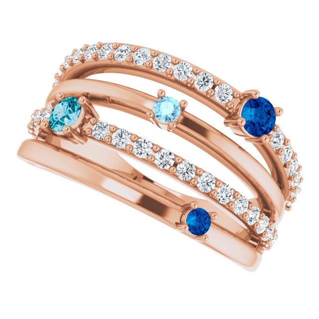 14K Rose Natural Blue Multi-Gemstone & 1/2 CTW Natural Diamond Ring