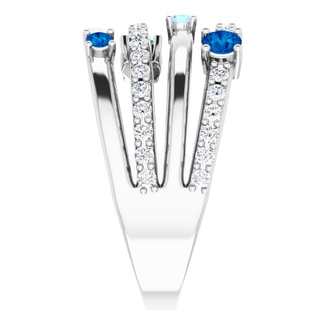 14K White Natural Blue Multi-Gemstone & 1/2 CTW Natural Diamond Ring