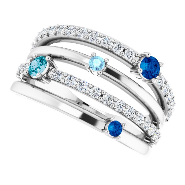 14K White Natural Blue Multi-Gemstone & 1/2 CTW Natural Diamond Ring