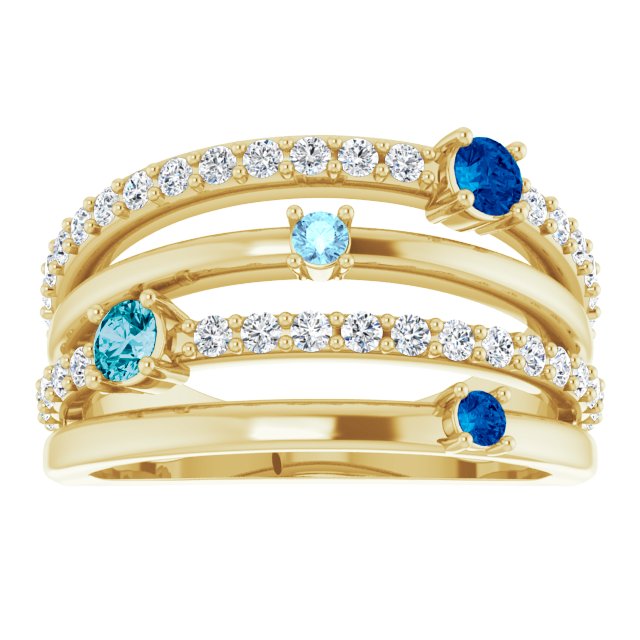 14K Yellow Natural Blue Multi-Gemstone & 1/2 CTW Natural Diamond Ring