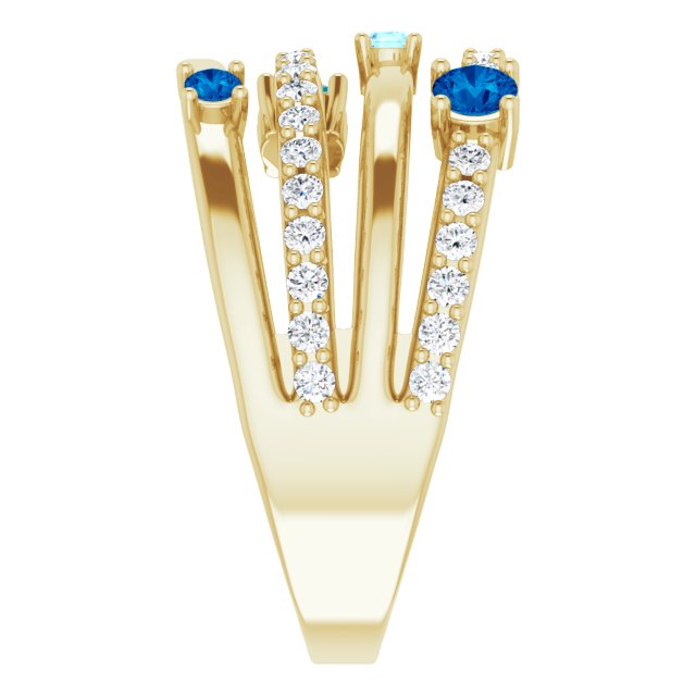 14K Yellow Natural Blue Multi-Gemstone & 1/2 CTW Natural Diamond Ring