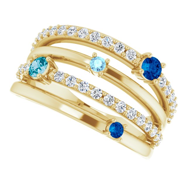 14K Yellow Natural Blue Multi-Gemstone & 1/2 CTW Natural Diamond Ring