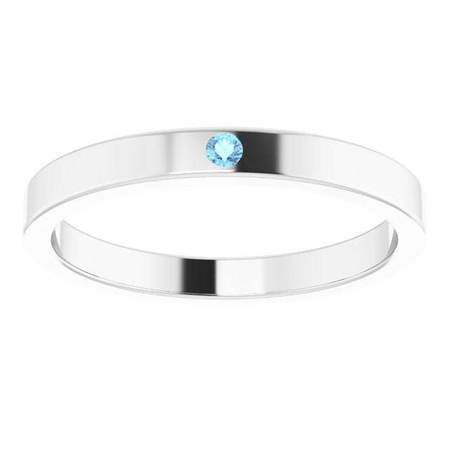 14K White Natural Aquamarine Family Stackable Ring