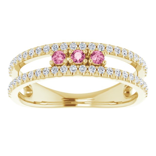 14K Yellow Natural Pink Tourmaline & 1/4 CTW Natural Diamond Ring
