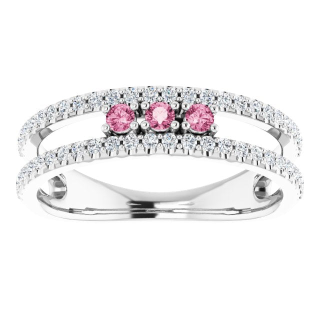 14K white Natural Pink Tourmaline & 1/4 CTW Natural Diamond Ring