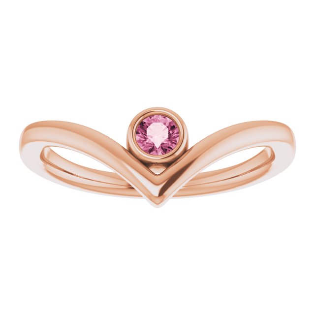 14K Rose Natural Pink Tourmaline Bezel-Set V Ring