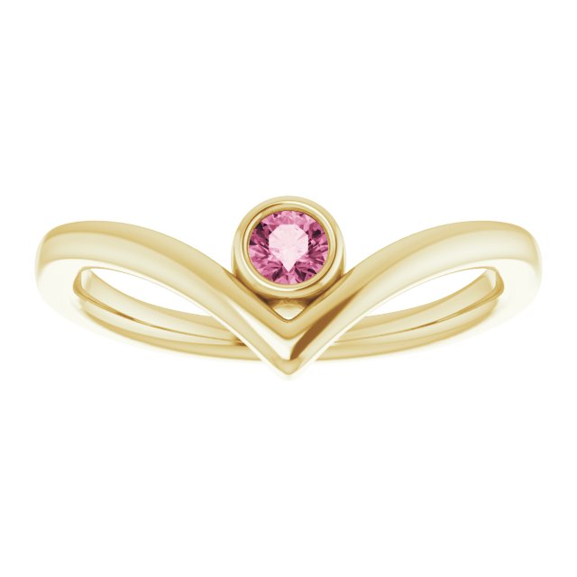 14K Yellow Natural Pink Tourmaline Bezel-Set V Ring