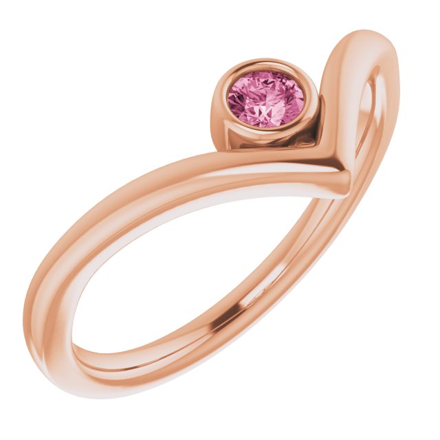 14K Rose Natural Pink Tourmaline Bezel-Set V Ring