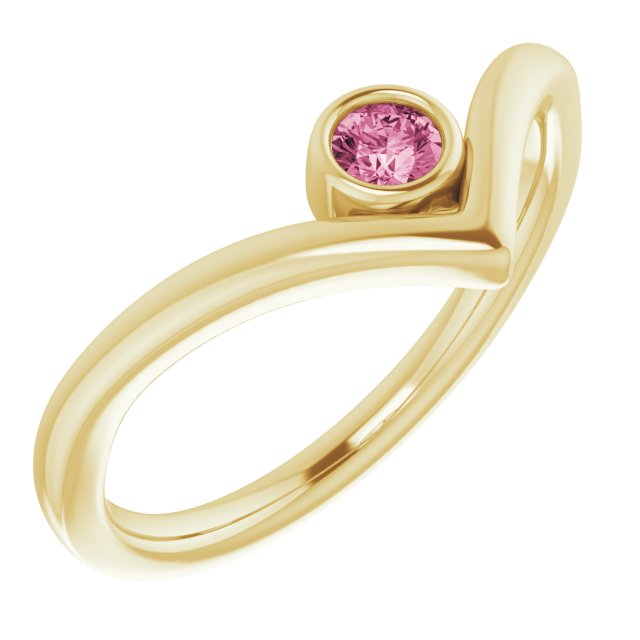14K Yellow Natural Pink Tourmaline Bezel-Set V Ring