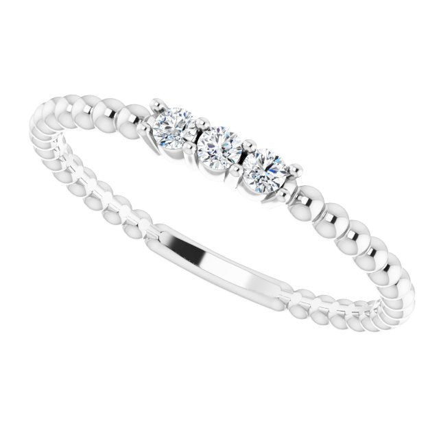 14K White 1/10 CTW Diamond Beaded Ring