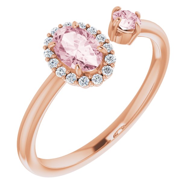 14K Rose Natural Morganite & 1/6 CTW Natural Diamond Halo-Style Ring