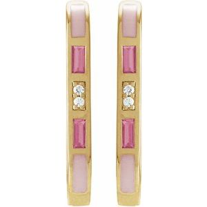 14K Yellow Natural Pink Tourmaline & .02 CTW Natural Diamond 19.6 mm Hoop Earrings
