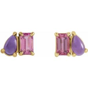 14K Pink Tourmaline & Amethyst Two-Stone Stud Earrings