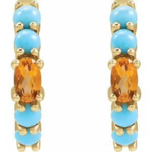 14K Yellow Natural Citrine Huggie 19.6 mm Hoop Earrings
