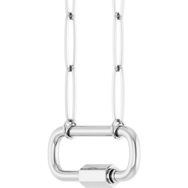 14K White Carabiner Charm 16" Necklace