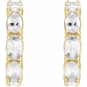 14K Yellow Natural White Sapphire Hoop Earrings