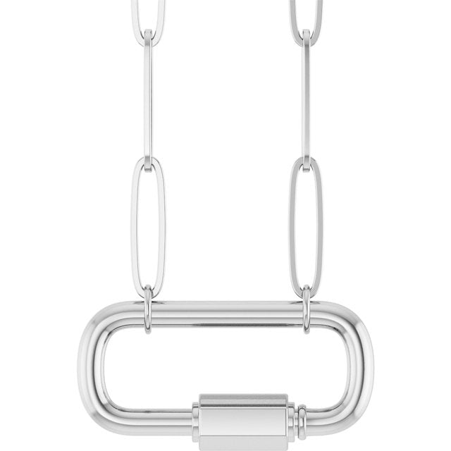 14K White Carabiner Charm 16" Necklace