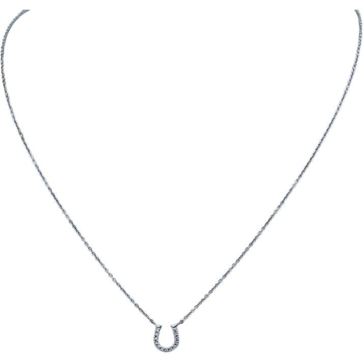 TIFFANY & CO. 18k White Gold VS Diamond Mini Horseshoe Pendant Necklace 0.08CT