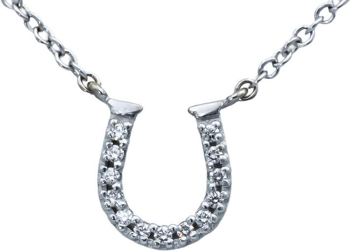 TIFFANY & CO. 18k White Gold VS Diamond Mini Horseshoe Pendant Necklace 0.08CT