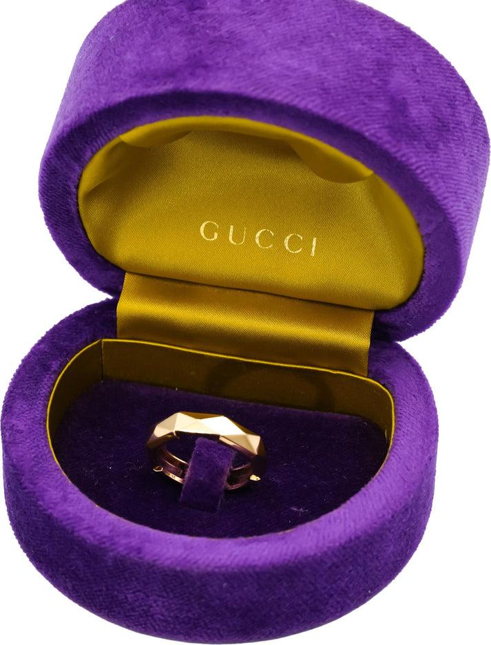 GUCCI 18k Yellow Gold Link to Love Studded Ring w/ Box and Pouch Size 10