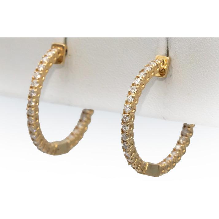14k Yellow Gold Round Natural Diamond Inside Out Hoop Earrings 1.0CT