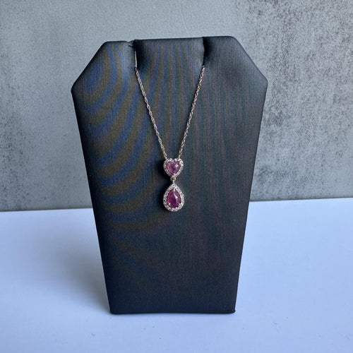 10kt Rose Gold Ruby and Diamond Necklace - Pink Cabochon Rubies & 0.15ctw Dia.