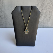 Load image into Gallery viewer, Estate 14kt Yellow Gold Diamond and Blue Zircon Hamsa Necklace - 0.06ctw Diamond
