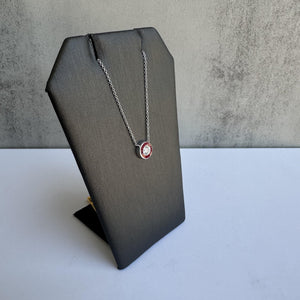 Diamond and Red Enamel Necklace in 14kt White Gold - 0.13ctw Diamond, Adjustable