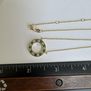 14kt Yellow Gold Emerald and Diamond Circle Necklace - 0.38ctw Diamonds, New