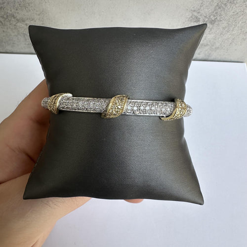 Estate 14kt Two Tone Gold Diamond Bangle - 2.35ctw Diamonds, 25g, Pre-Loved