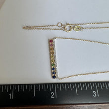 Load image into Gallery viewer, 14kt Yellow Gold Rainbow Bar Necklace - Diamonds, Adjustable, New
