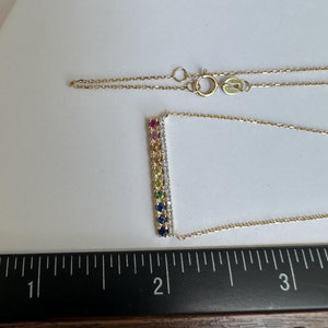 14kt Yellow Gold Rainbow Bar Necklace - Diamonds, Adjustable, New