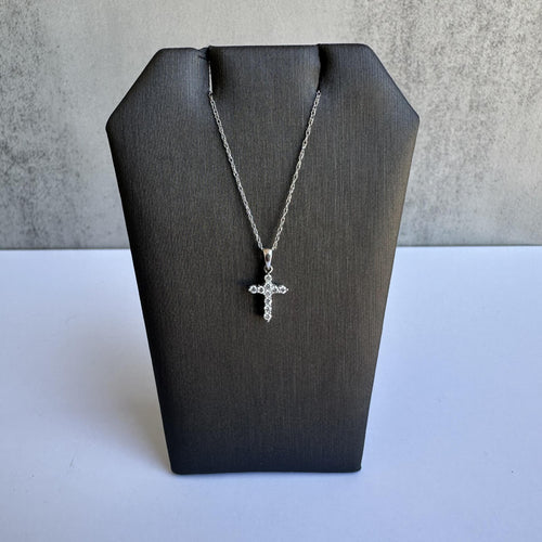 10kt White Gold Diamond Cross Necklace - 0.15ctw GH SI Round Diamonds, 18 Inches