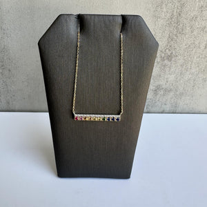 14kt Yellow Gold Rainbow Bar Necklace - Diamonds, Adjustable, New