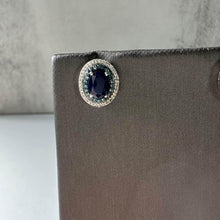 Load image into Gallery viewer, Blue Sapphire and Diamond Studs in 10kt White Gold – Push Backs, New
