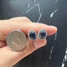 Load image into Gallery viewer, Blue Sapphire and Diamond Studs in 10kt White Gold – Push Backs, New
